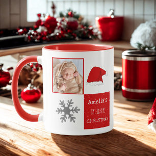 Baby's first Christmas Santa Hat Snowflake Photo Mug