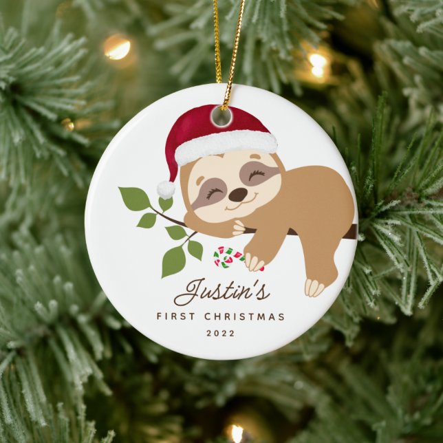 Baby's First Christmas Santa Sloth Ceramic Tree Decoration (Tree)