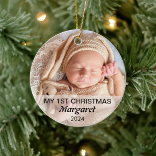 Baby's First Christmas Script Modern Elegant Ceramic Tree Decoration