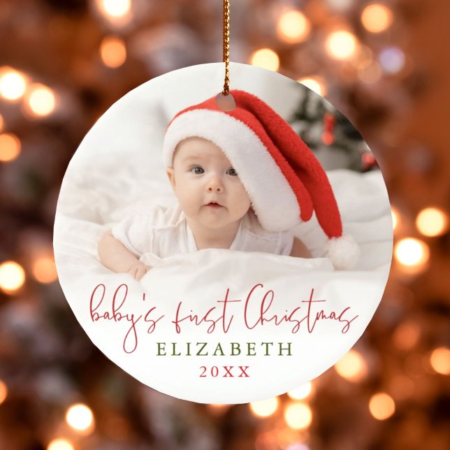 Baby's First Christmas Script Photo Keepsake Ceramic Tree Decoration (Baby's First Christmas Script Photo Keepsake Ceramic Ornament)