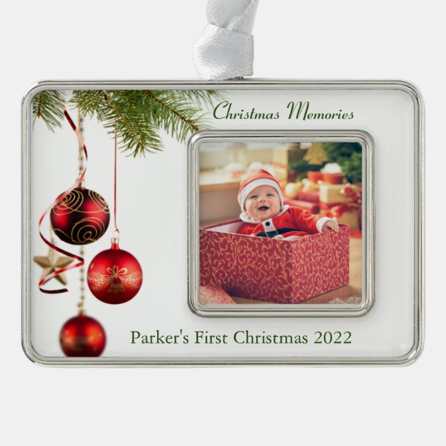 Baby's first Christmas Silver Plated Framed Ornament (Front)