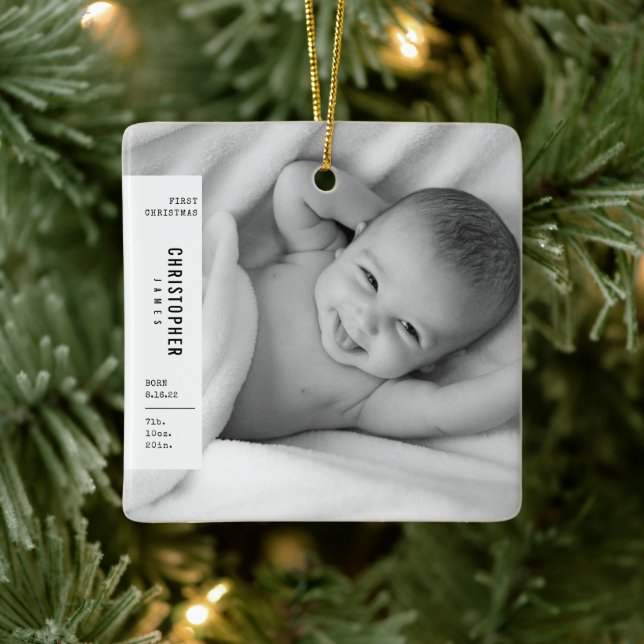 Baby's First Christmas Simple Modern Photo Ceramic Ceramic Ornament (Tree)