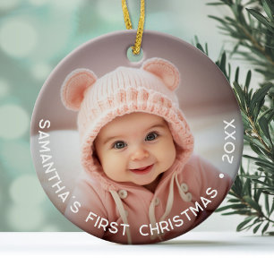 Baby's First Christmas - Simple Photo curved type Ceramic Tree Decoration