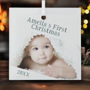Baby's First Christmas Simple Photo Keepsake Glass Tree Decoration