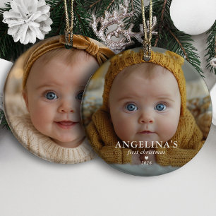 Baby's First Christmas Simple Photo & Name Ceramic Tree Decoration
