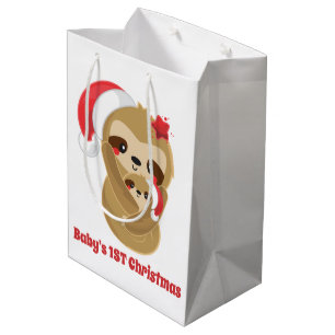 Baby's First Christmas sloth add message Medium Gift Bag