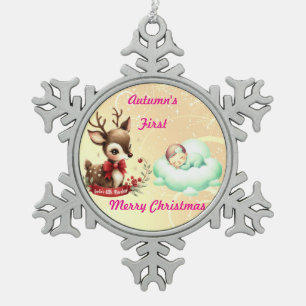 Baby's First Christmas Snowflake Pewter Christmas Ornament