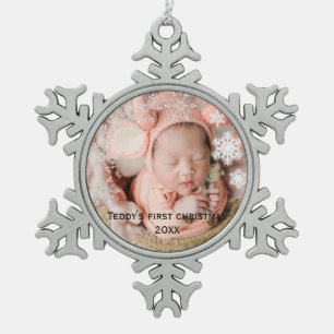 Baby's first christmas snowflake pewter christmas ornament