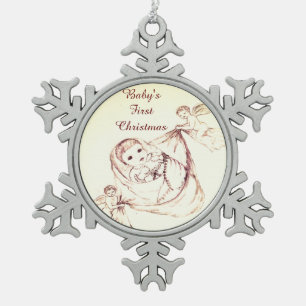 Baby's First Christmas Snowflake Pewter Christmas Ornament