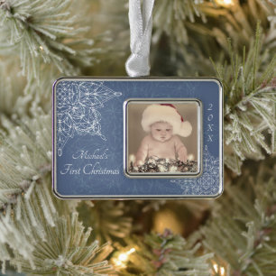 Baby's First Christmas Snowflake Silver Plated Framed Ornament
