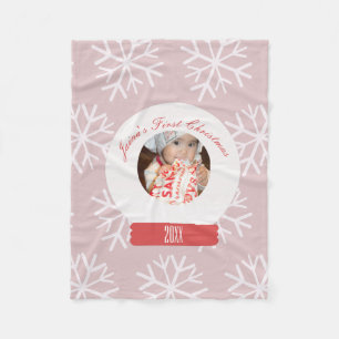 Baby's First Christmas Snowglobe Pink Snowflakes Fleece Blanket