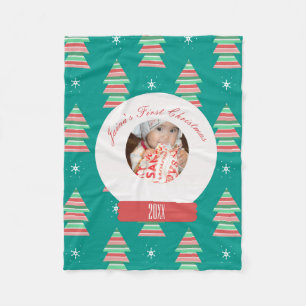 Baby's First Christmas Snowglobe Snowflakes Tree Fleece Blanket