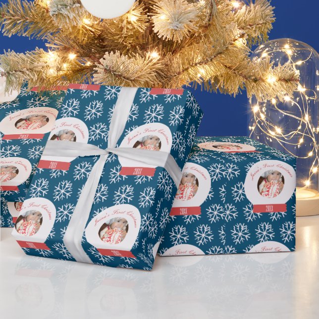 Baby's First Christmas Snowglobe Snowflakes  Wrapping Paper (Holidays)