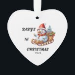 Baby's First Christmas Snowman Acrylic Ornament<br><div class="desc">Baby's First Christmas Snowman Sleigh Ornament,  Can be personalised with name of baby,  year of christmas and year.</div>