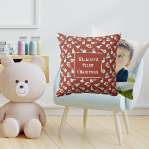Baby's First Christmas   Snowman Pattern Photo Cushion
