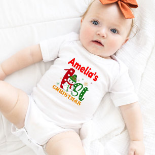 Baby's First Christmas Snowman Personalised White Baby Bodysuit