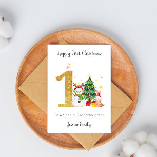 Baby's First Christmas Snowman Rabbit Holiday Card