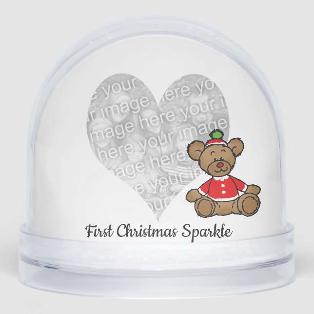 Baby's First Christmas Sparkle – Teddy Bear Snowglobe (Front)