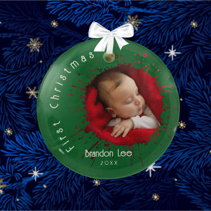 Baby's First Christmas Splatter Pattern Glass Tree Decoration