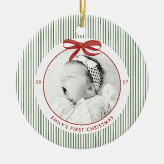 Baby's First Christmas Striped Ceramic Tree Decoration