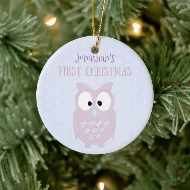 Baby's First Christmas  -  Sweet Purple Owl Ceramic Tree Decoration (Tree)