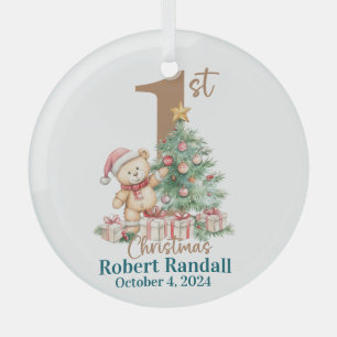 Baby's First Christmas teddy Bear Glass Tree Decoration