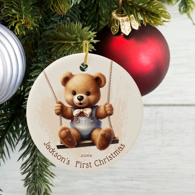 Baby's First Christmas Teddy on Swing Ceramic Tree Decoration (Creator Uploaded)