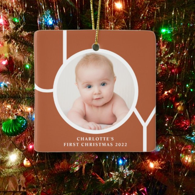 Baby's First Christmas Terracotta Photo  Ceramic Ornament (Creator Uploaded)
