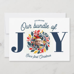 Baby's First Christmas Tricolor wreath Holiday Card