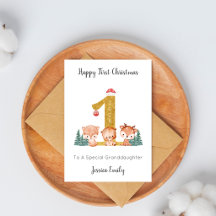 Baby's First Christmas Trio Woodland Animals Card