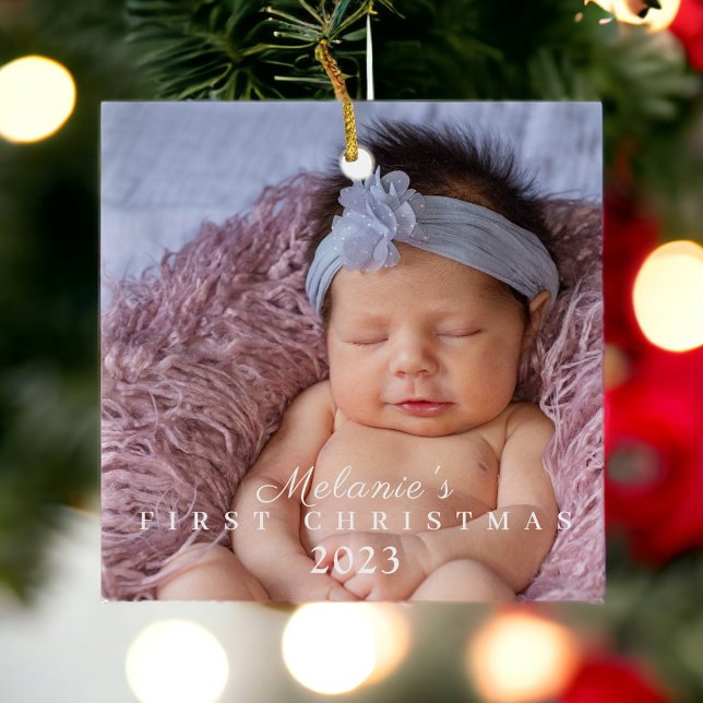 Baby's First Christmas Two Photo Newborn Cute  Ceramic Ornament (Creator Uploaded)