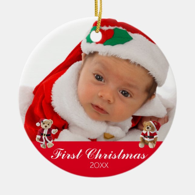 Baby's First Christmas Two Sided Personalized Ceramic Tree Decoration (Front)
