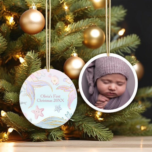 Baby's First Christmas Under the Sea Mermaid Photo Ceramic Tree Decoration (Creator Uploaded)