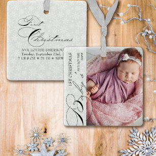 Baby's First Christmas Vertical Photo Snowflake Ce Ceramic Ornament