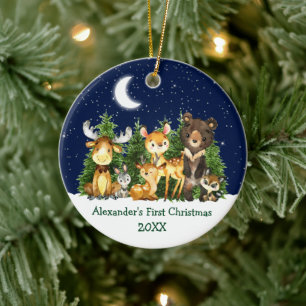 Baby's First Christmas Watercolor Animals Deer Sky Ceramic Tree Decoration