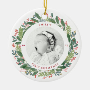 Baby's First Christmas Watercolor Ceramic Tree Decoration