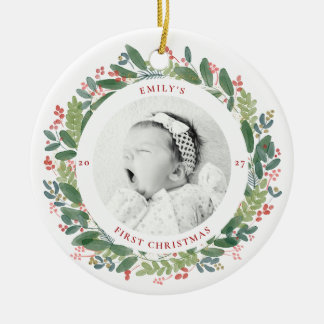 Baby's First Christmas Watercolor Ceramic Tree Decoration