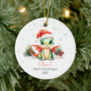 Baby's First Christmas Watercolor Dragon Name Ceramic Tree Decoration