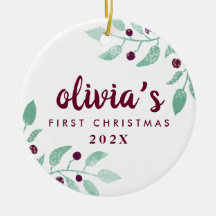 Baby's First Christmas Watercolor Floral Photo