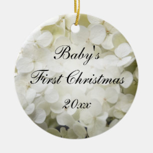 Baby's First Christmas White Hydrangea Ceramic Tree Decoration