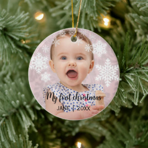Baby's first christmas white snowflakes ceramic tree decoration