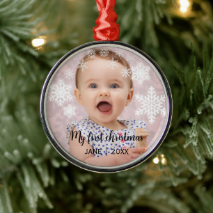 Baby's first christmas white snowflakes  metal tree decoration