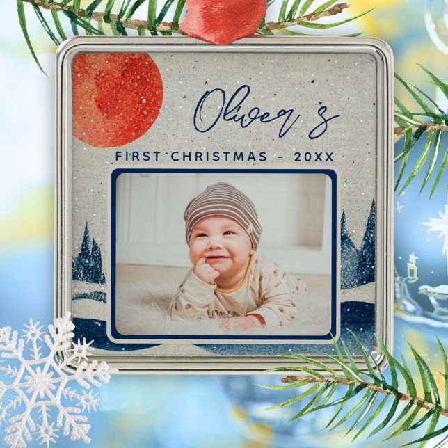 Baby's First Christmas Winter Forest Photo  Metal Tree Decoration (Creator Uploaded)