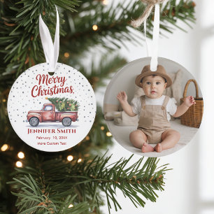 Baby's First Christmas with Birth Stats Photo  Ornament