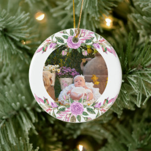 Baby's first christmas with flower frame ceramic tree decoration