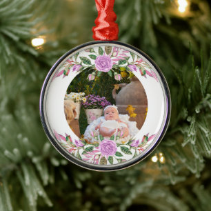 Baby's first christmas with flower frame metal tree decoration