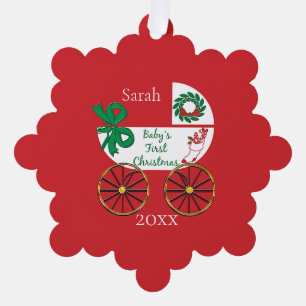 Baby's First Christmas with name and date Tree Decoration Card