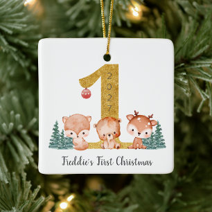 Baby's First Christmas Woodland Animals Ceramic Ornament