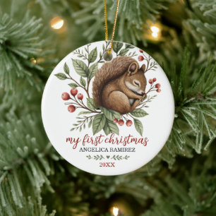 Baby's First Christmas Woodland Squirrel Photo 1st Ceramic Tree Decoration