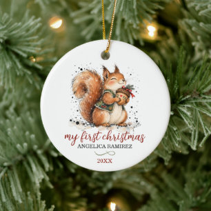 Baby's First Christmas Woodland Squirrel Photo 1st Ceramic Tree Decoration